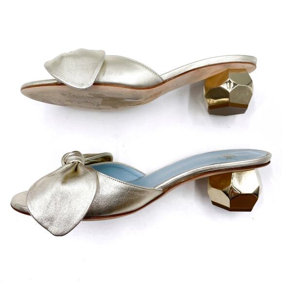 Frances Valentine Bottie Bow Heels Gold Sandals Geodome Slide Leather Sz 7 - Picture 9 of 12